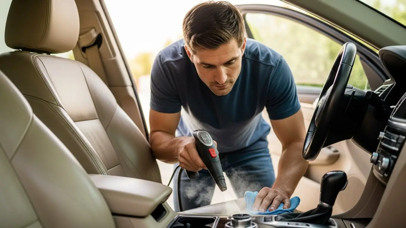 Limpieza de asientos del coche de tela y cuero