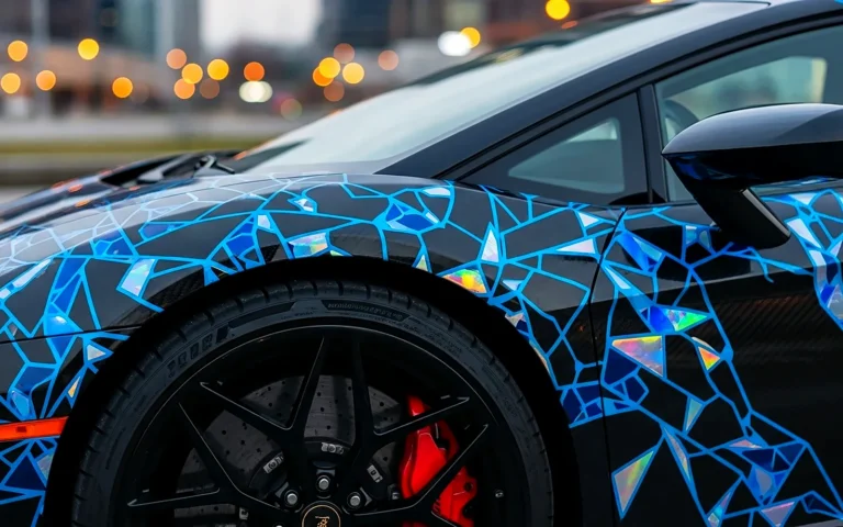 Deportivo negro con vinilo holográfico azul: el acabado elegido cambia el precio de vinilar un coche